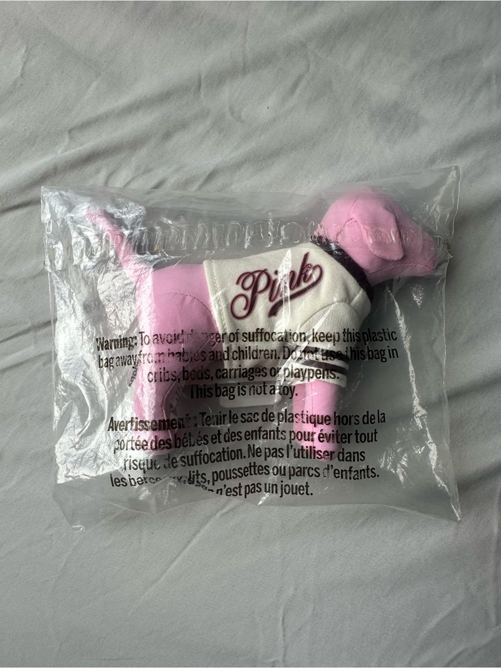 PINK Victoria's Secret Plush Dog Toy in Light Pink with White Jacket